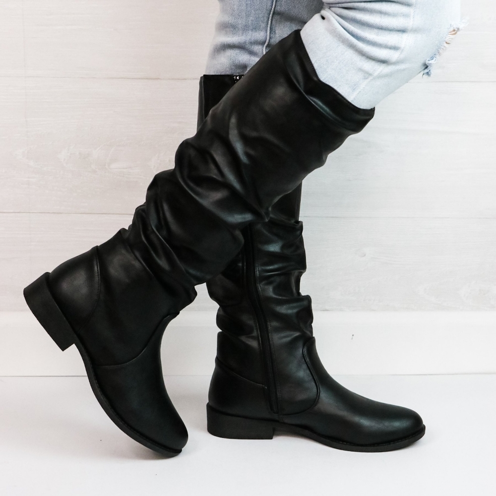 Qupid SLOUCHY CRINKLE BOOT BLACK